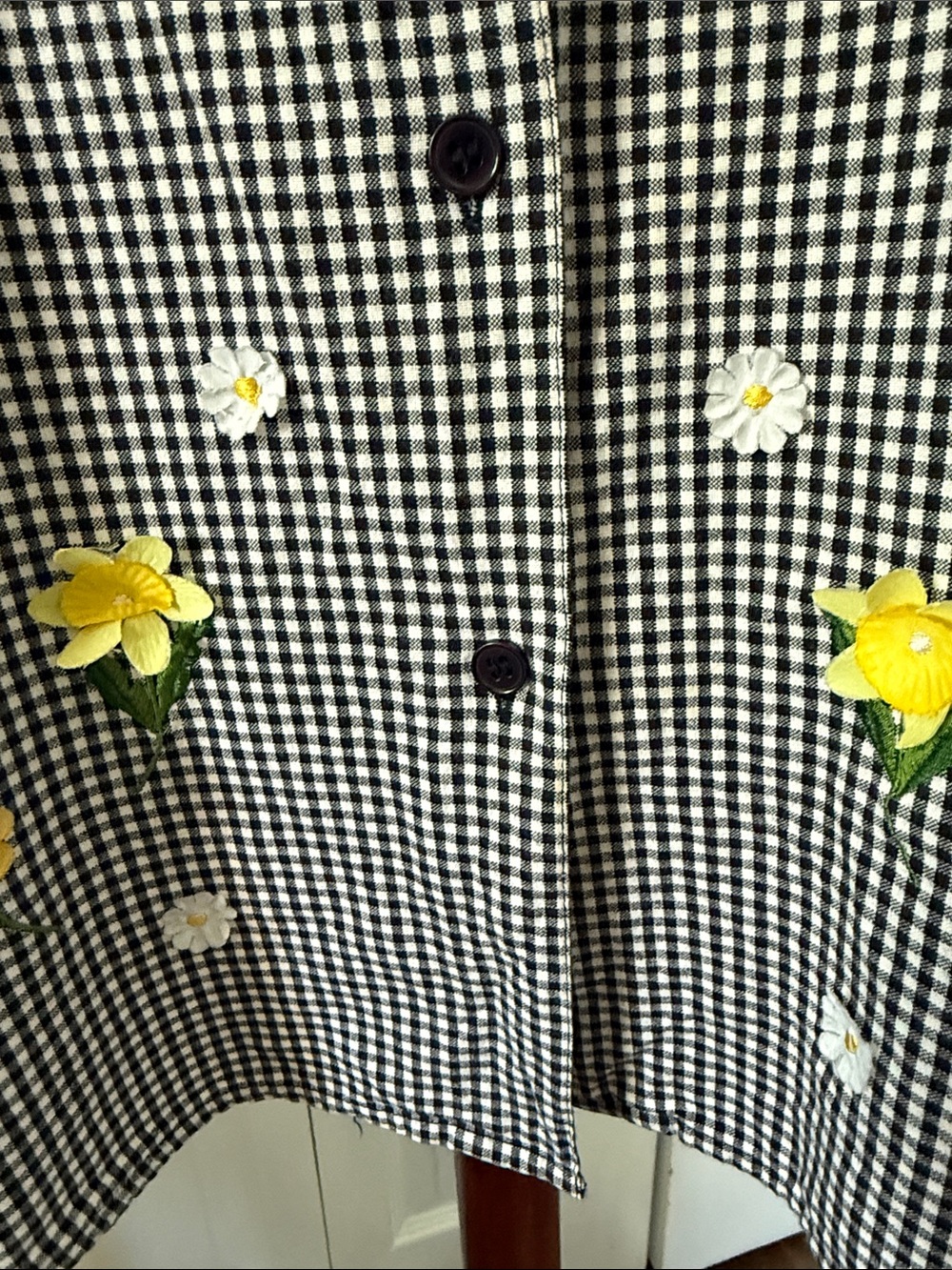 Vintage 90s Lemon Grass Black and White Gingham Shirt with Daisy Detail Sz XL - Picture 6 of 8